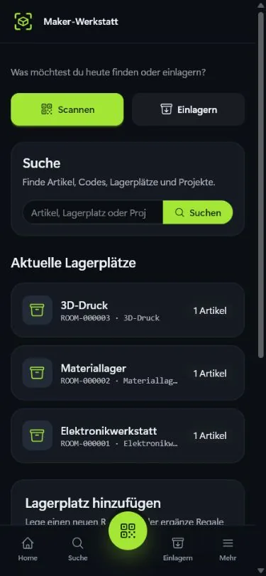 SmartDepot-Startseite in der echten App