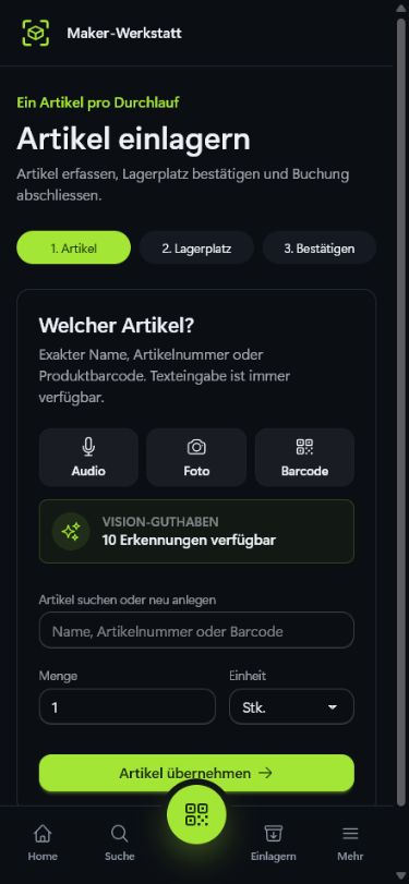 SmartDepot item capture with audio, photo, barcode and vision credits